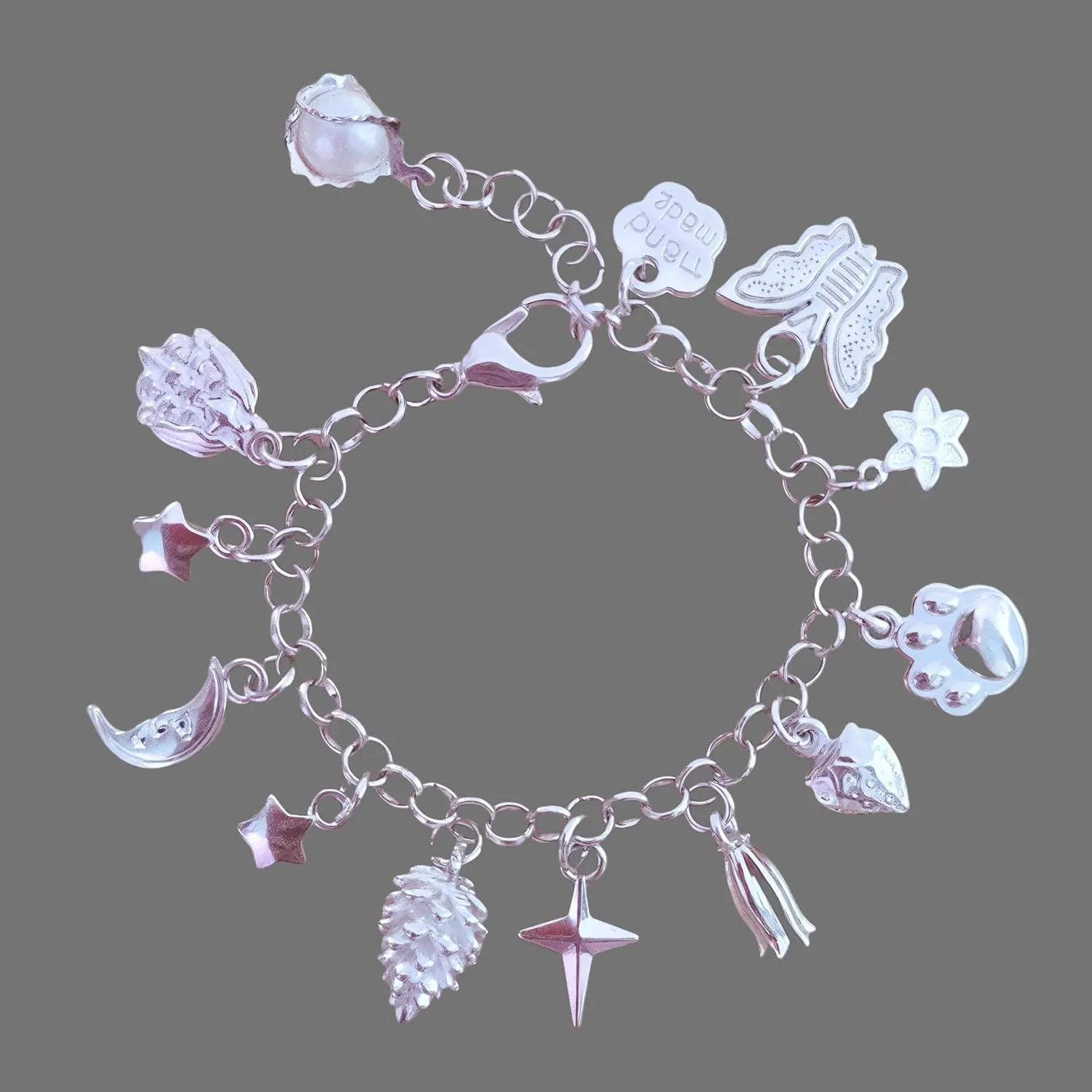 Charm Bracelet for Women Sterling Silver 13 Adjustable Charms Design Dainty Layered Jewelry