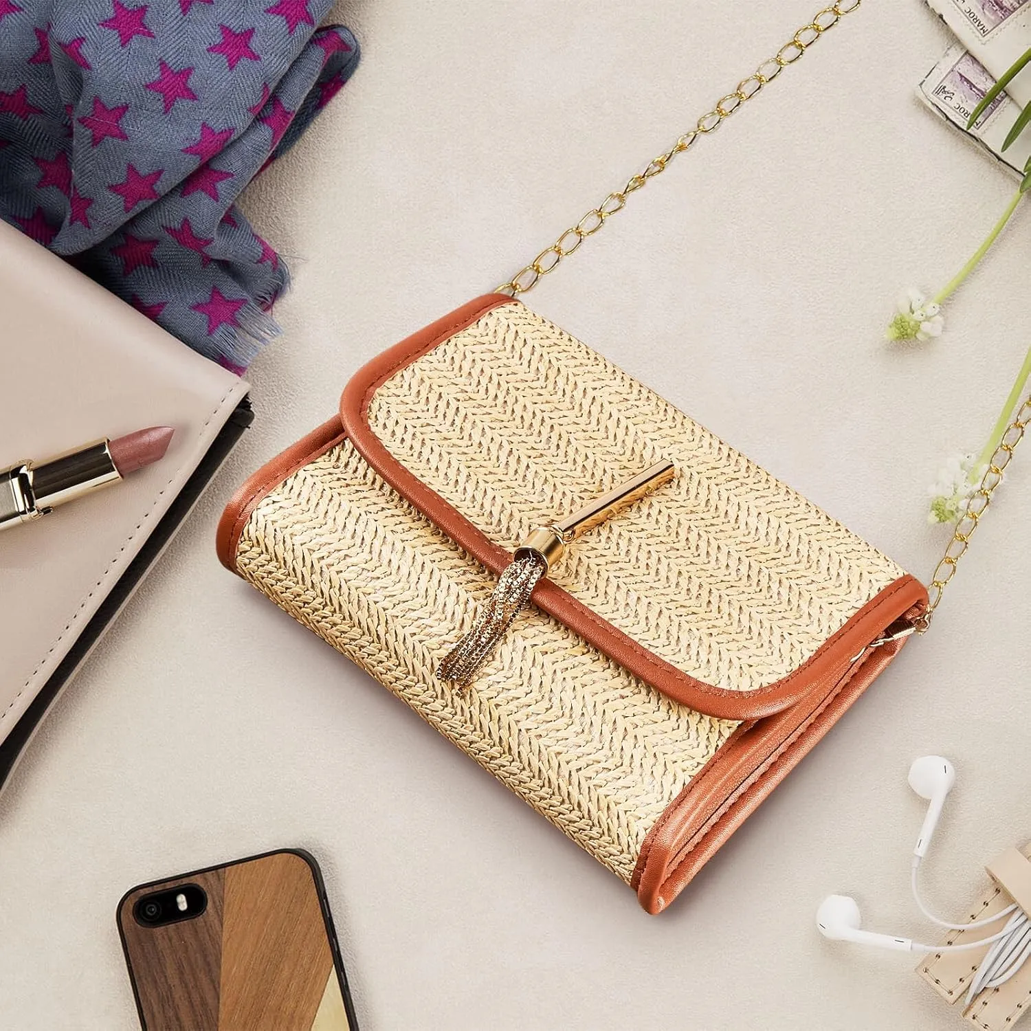 CHARMORE Crossbody Bag for Women Small Straw Beach Shoulder Bag Stylish Woven Bags Travel Handbags
