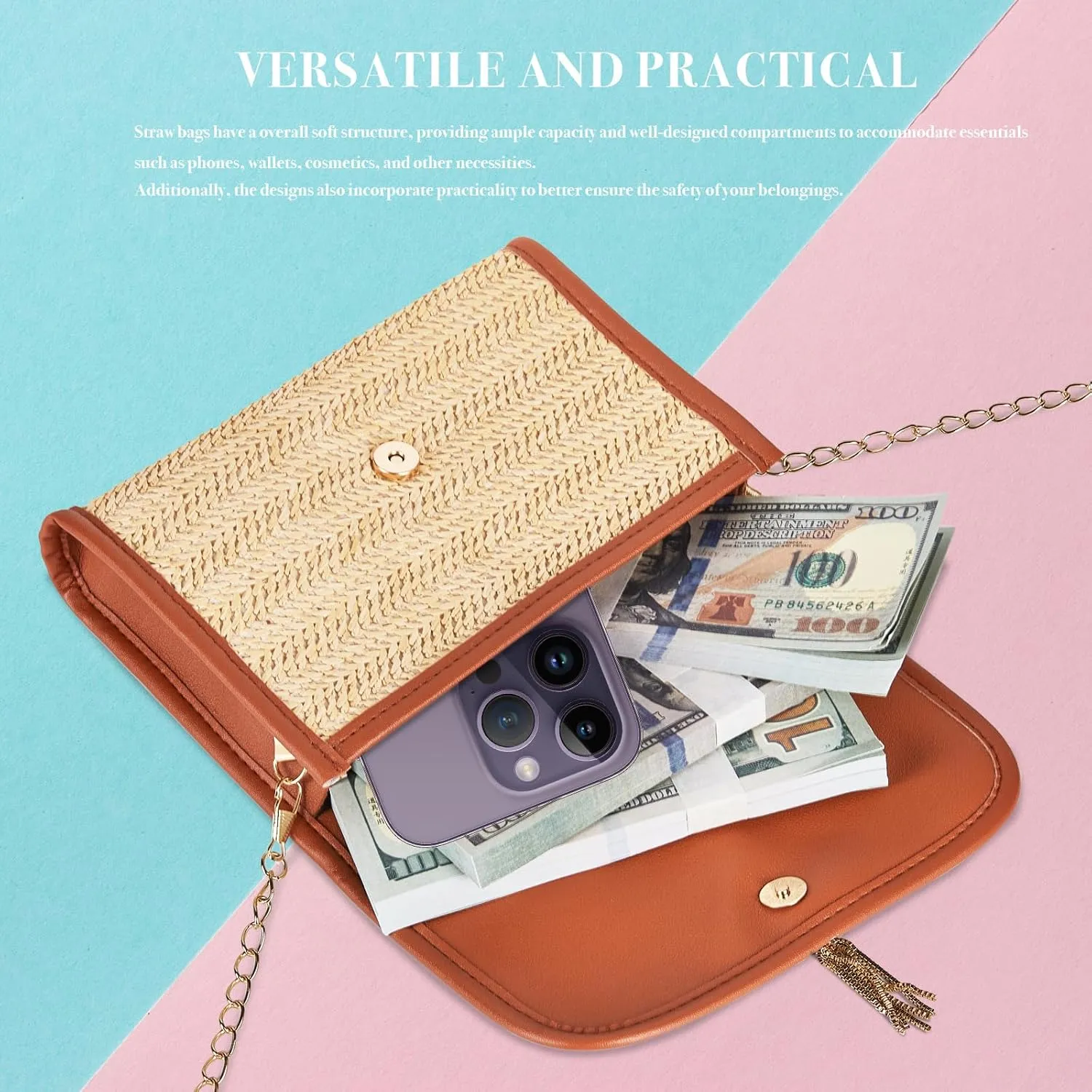 CHARMORE Crossbody Bag for Women Small Straw Beach Shoulder Bag Stylish Woven Bags Travel Handbags