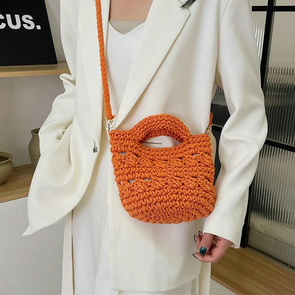 Chic Crochet Knit Crossbody Bags for Women Top-handle Handwoven Tote Bag Trendy Purses Shoulder Satchel 2025