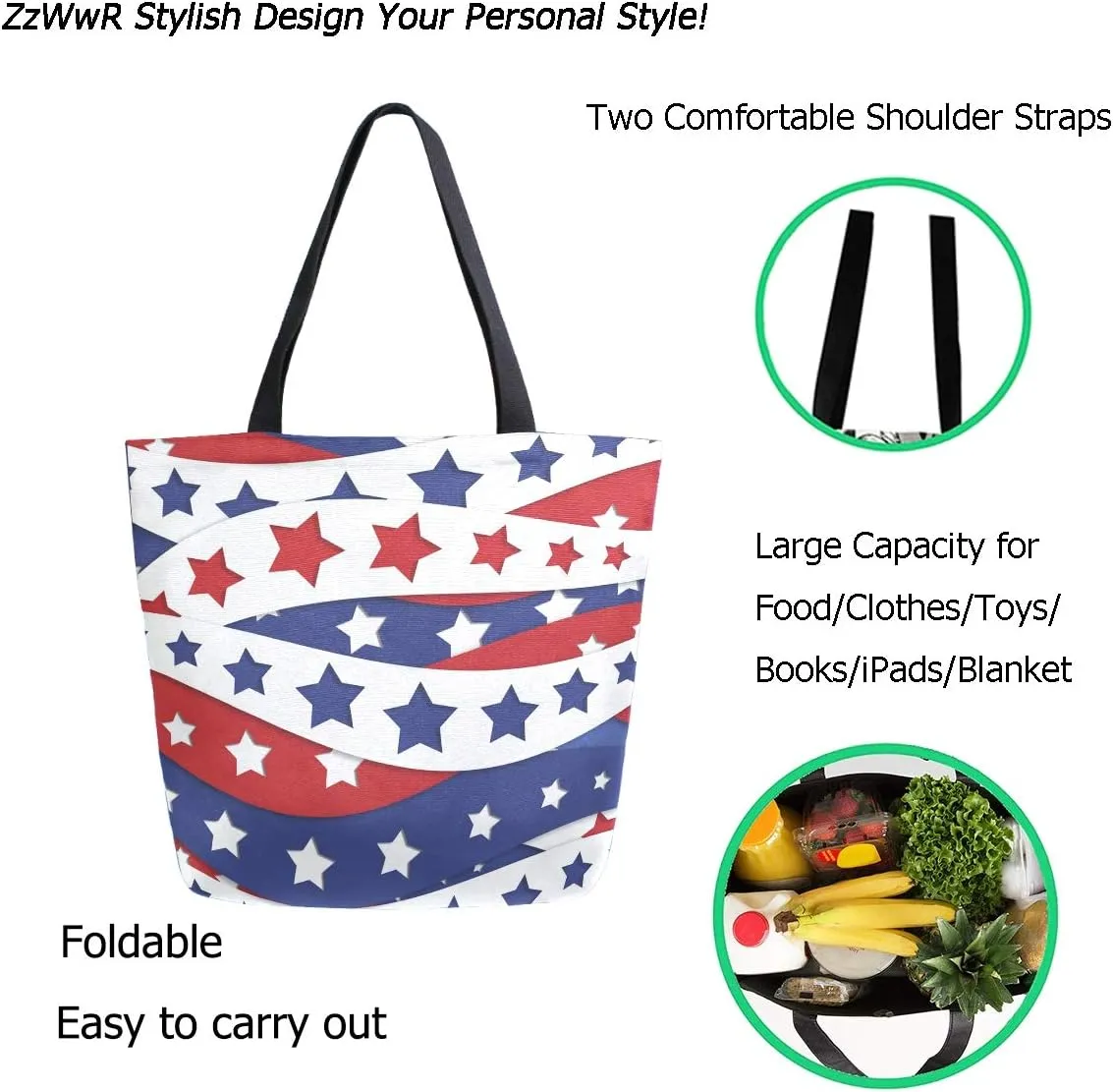 Chic Cute Fashion Style Pattern Extra Large Shoulder Tote Bag for Beach Travel Weekender Gym Grocery Shopping
