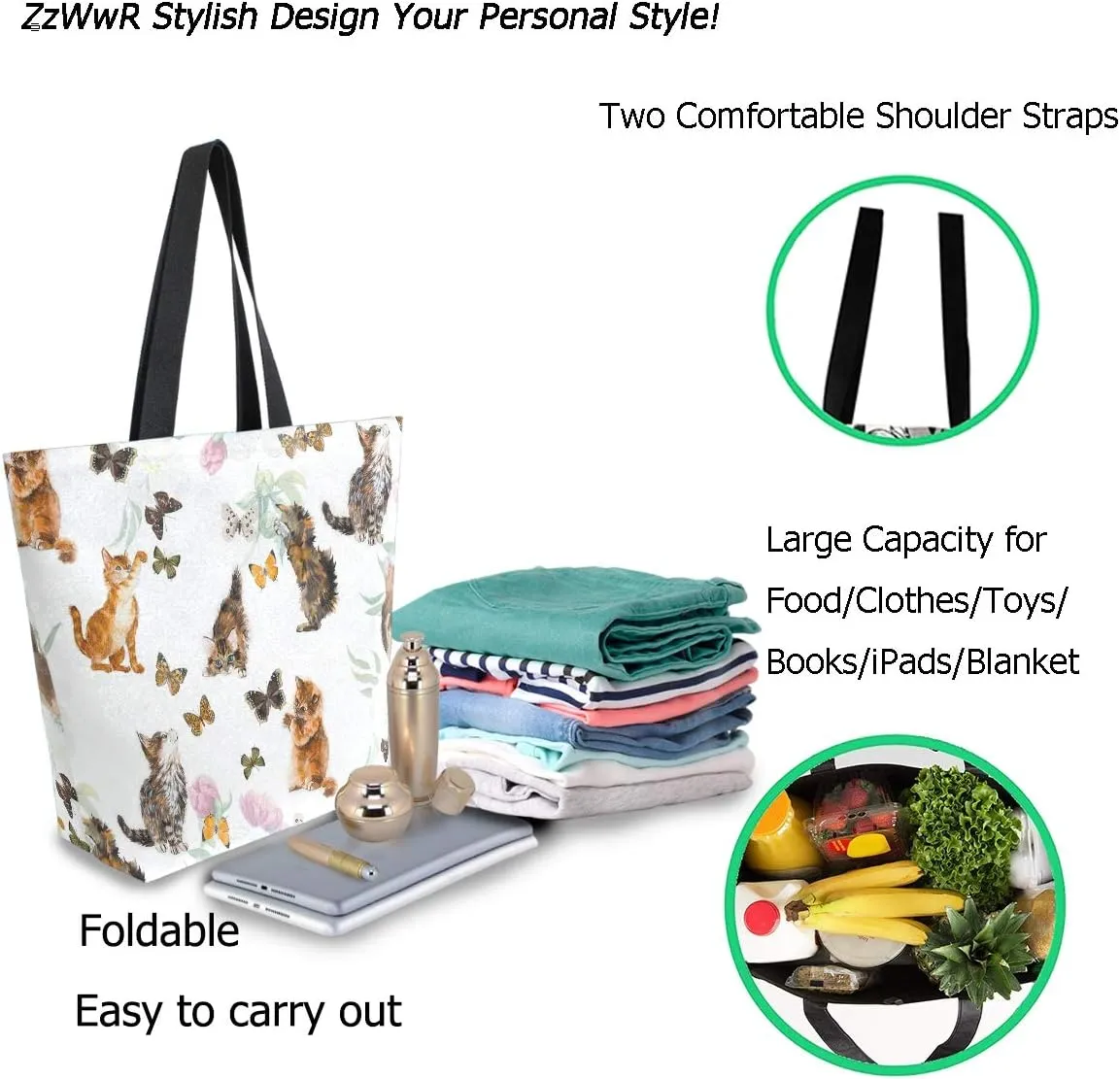 Chic Fashion Floral Pattern Extra Large Shoulder Tote Bag for Beach Travel Weekender Gym Grocery Shopping