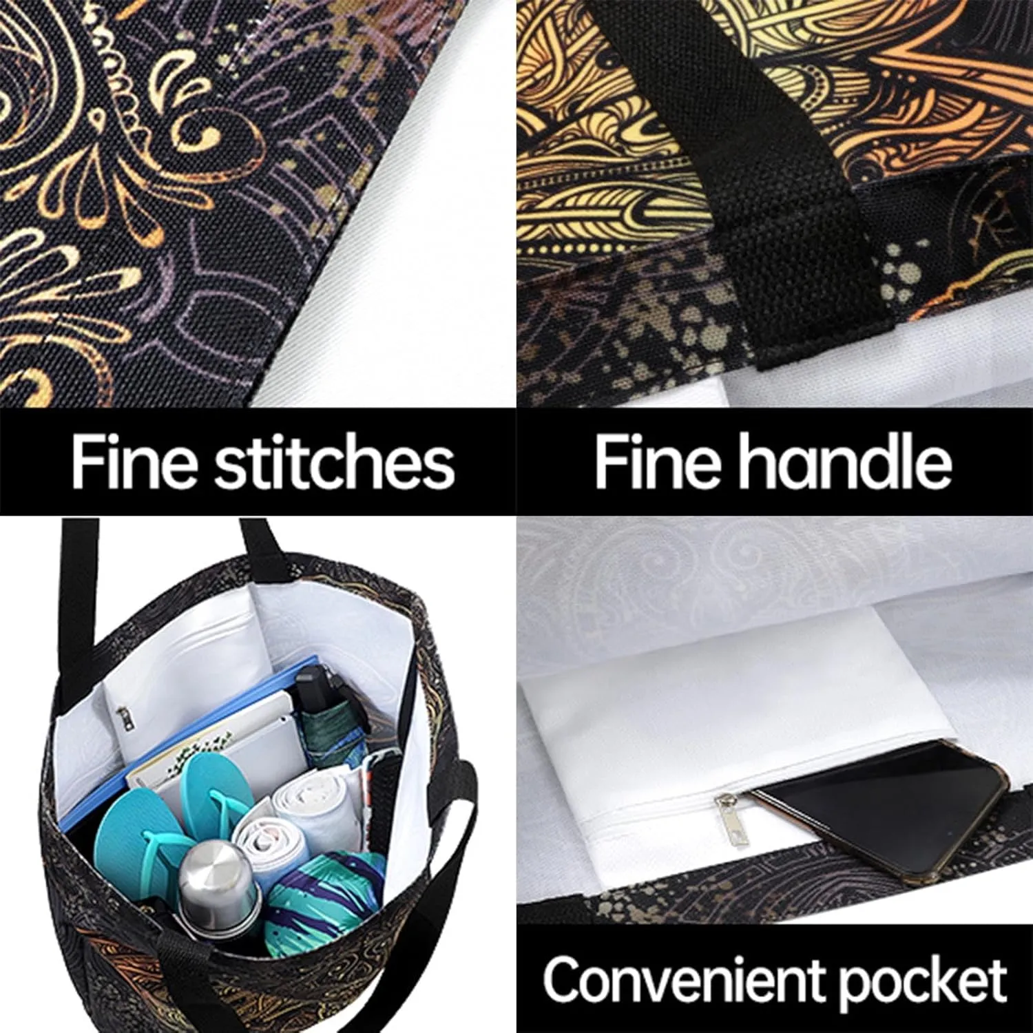 Chic Fashion Floral Pattern Extra Large Shoulder Tote Bag for Beach Travel Weekender Gym Grocery Shopping