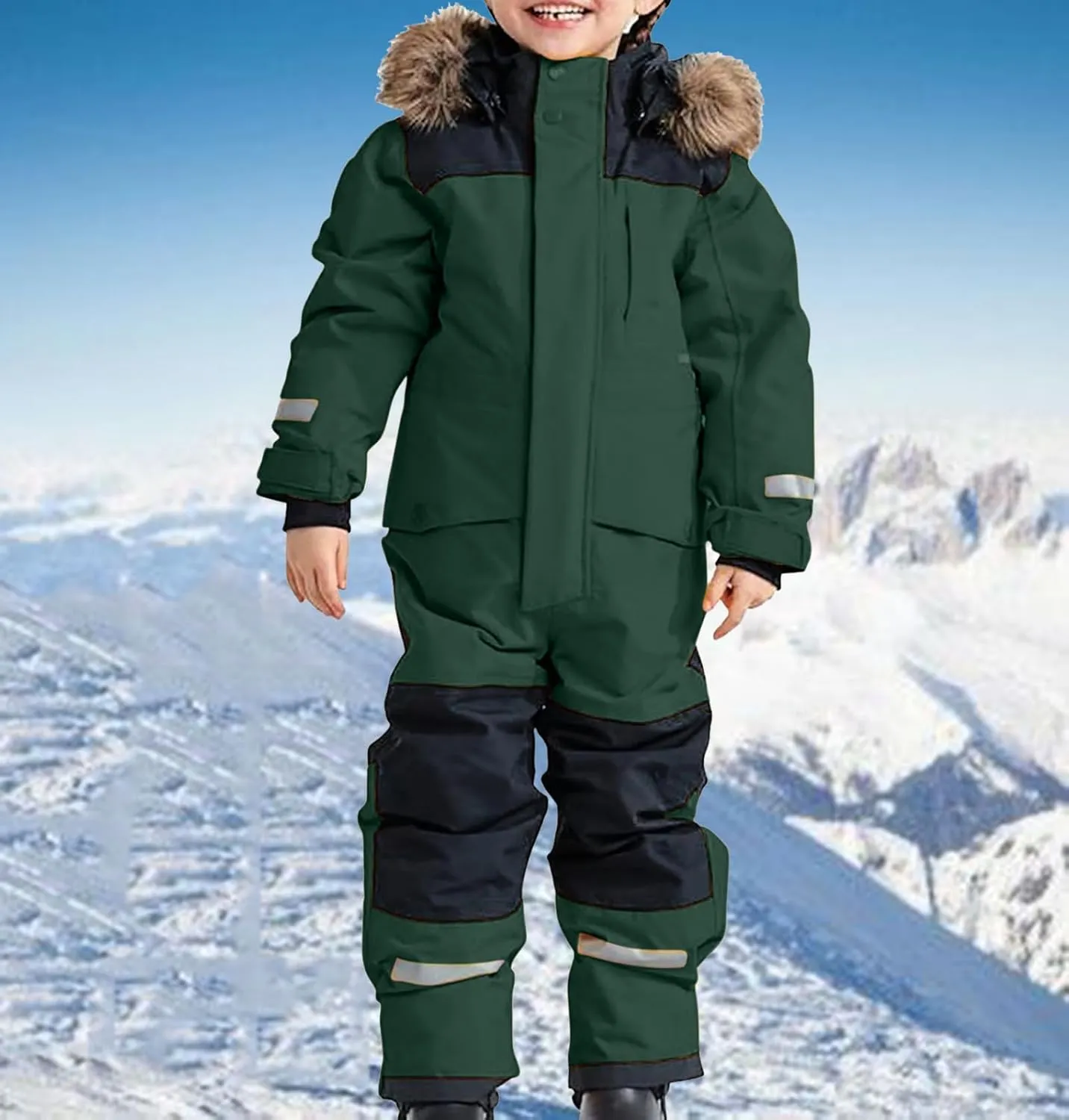 Children Boy Girl Padded Jacket Overalls Hoodies Outerwear for Kid Thick Warm Fuzzy Hooded Padded Jacket