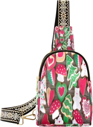 Christmas Gingerbread Fanny Pack Crossbody PC Leather Small Sling Bag for Women Cookie Fashion Waist Packs Chest Bag for Travel Sports Running Hiking