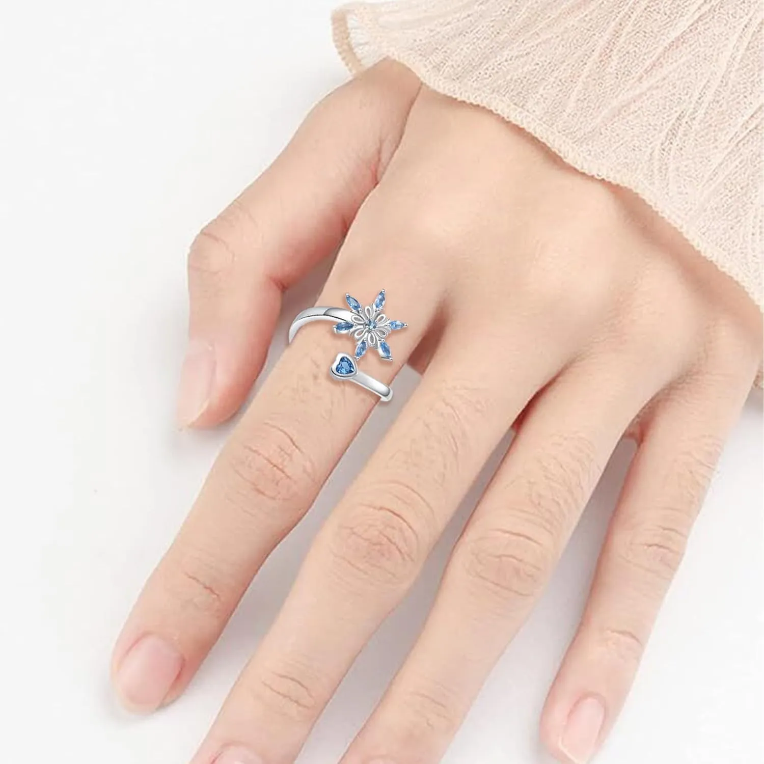 Christmas Snowflake Jewelry - 925 Sterling Silver Blue Snowflake Necklaces Rings Earrings Gifts Jewelry for Women Teens