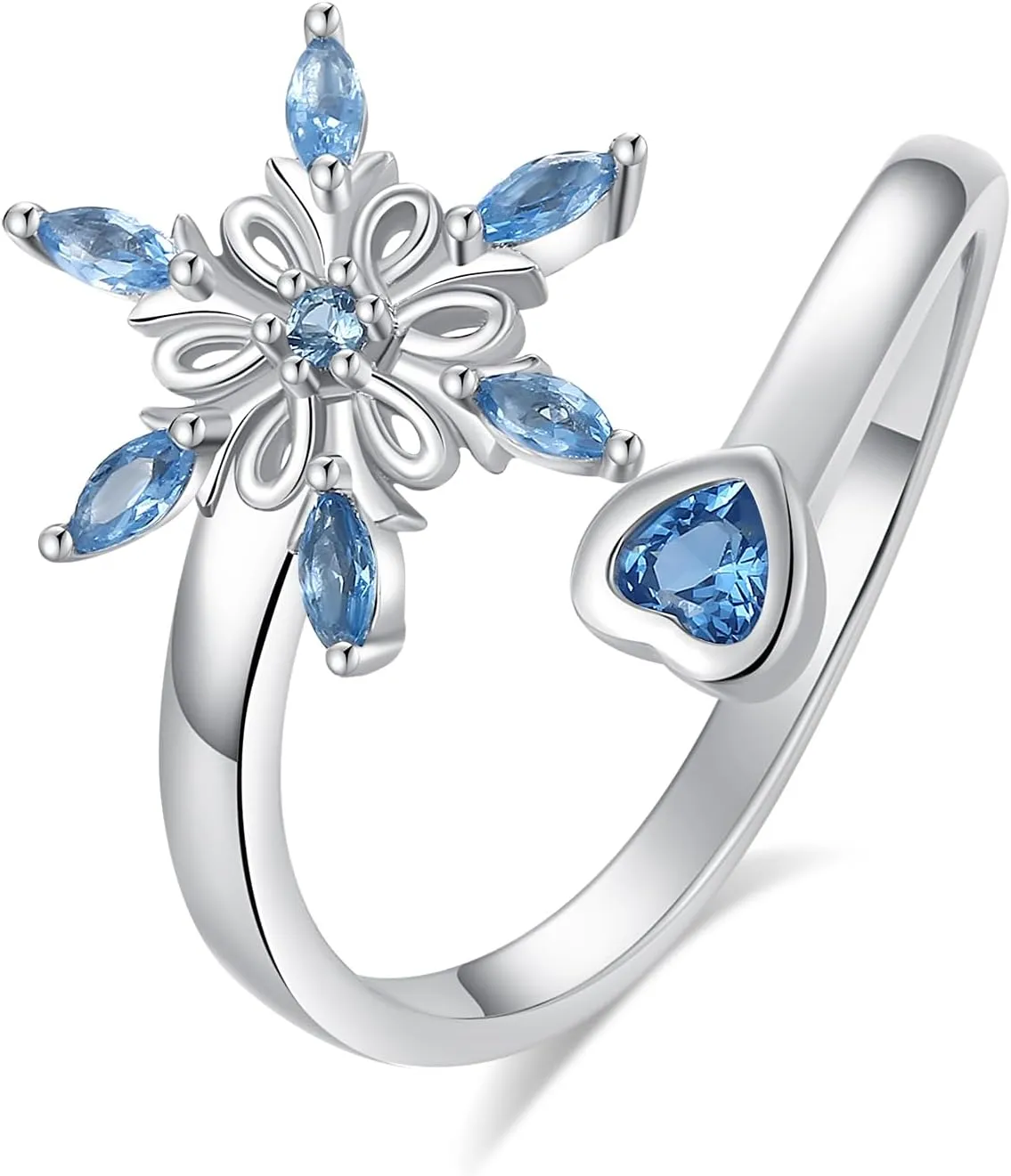 Christmas Snowflake Jewelry - 925 Sterling Silver Blue Snowflake Necklaces Rings Earrings Gifts Jewelry for Women Teens