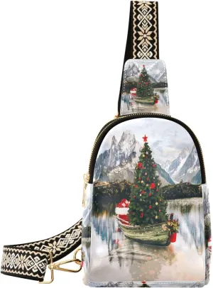 Christmas Tree with Presents Fanny Pack Crossbody PC Leather Small Sling Bag for Women Fashion Waist Packs Chest Bag for Travel Sports Running Hiking