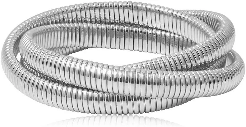 Chunky Bangle Bracelets Coil Stackable Snake Chain Bracelet Interlocking Layered Wrap Bangle Bracelets