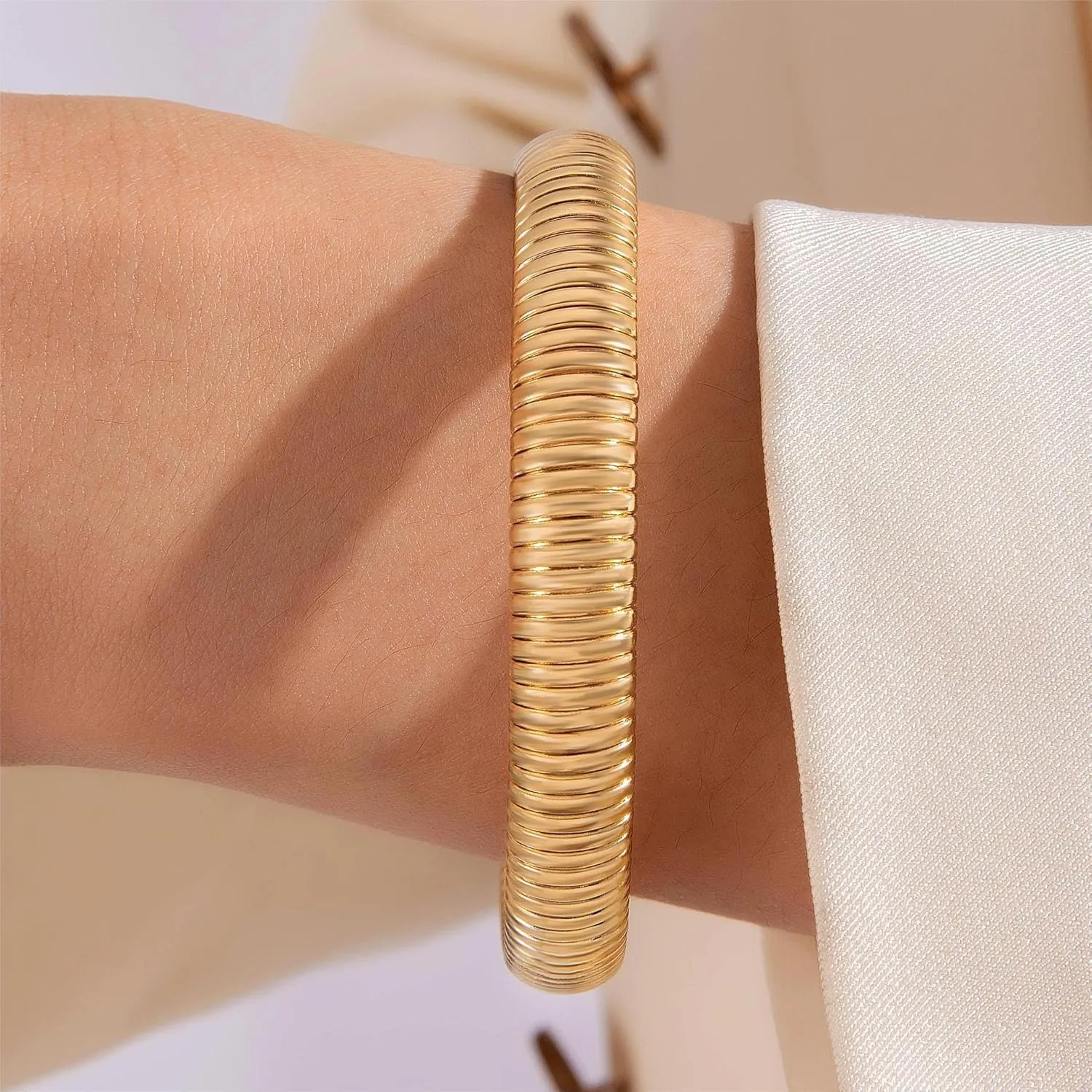 Chunky Bangle Bracelets Coil Stackable Snake Chain Bracelet Interlocking Layered Wrap Bangle Bracelets