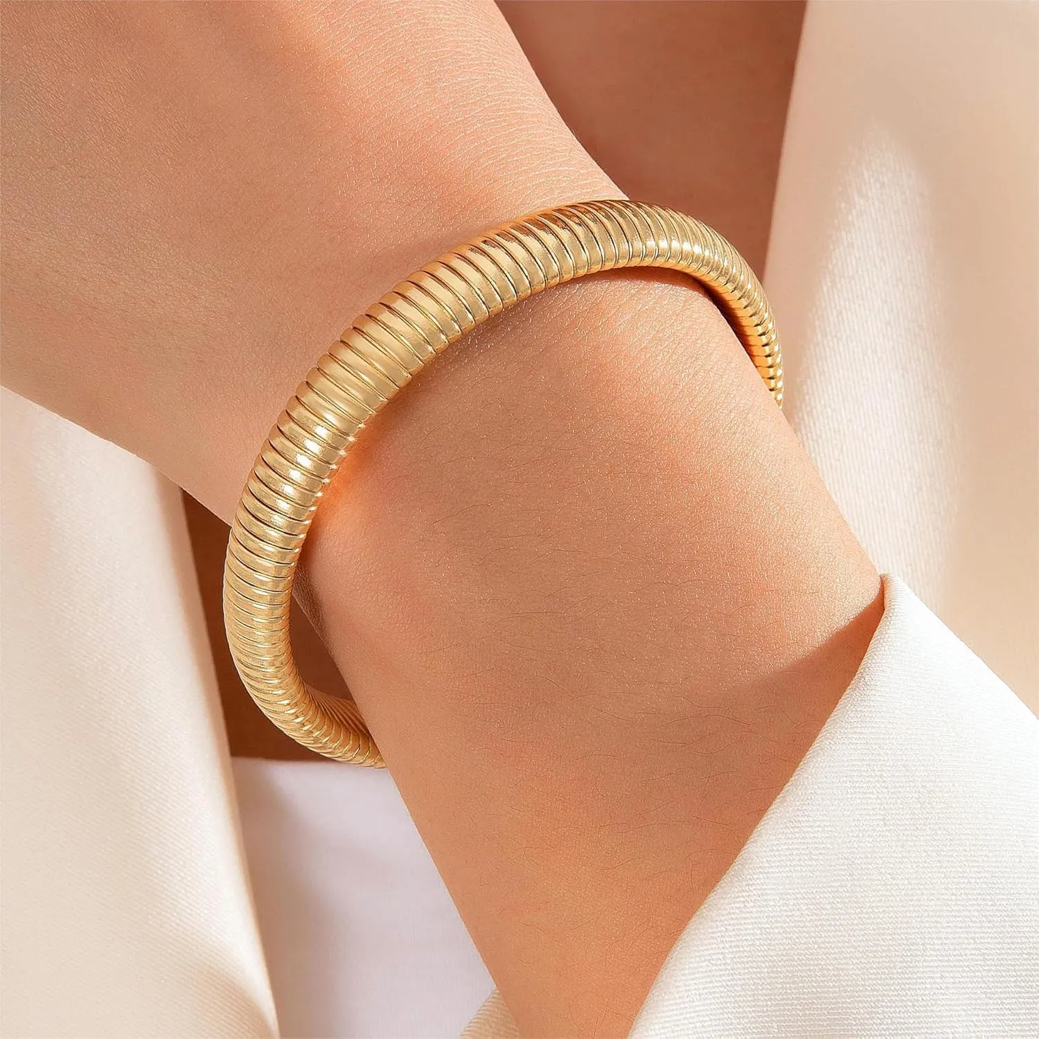 Chunky Bangle Bracelets Coil Stackable Snake Chain Bracelet Interlocking Layered Wrap Bangle Bracelets