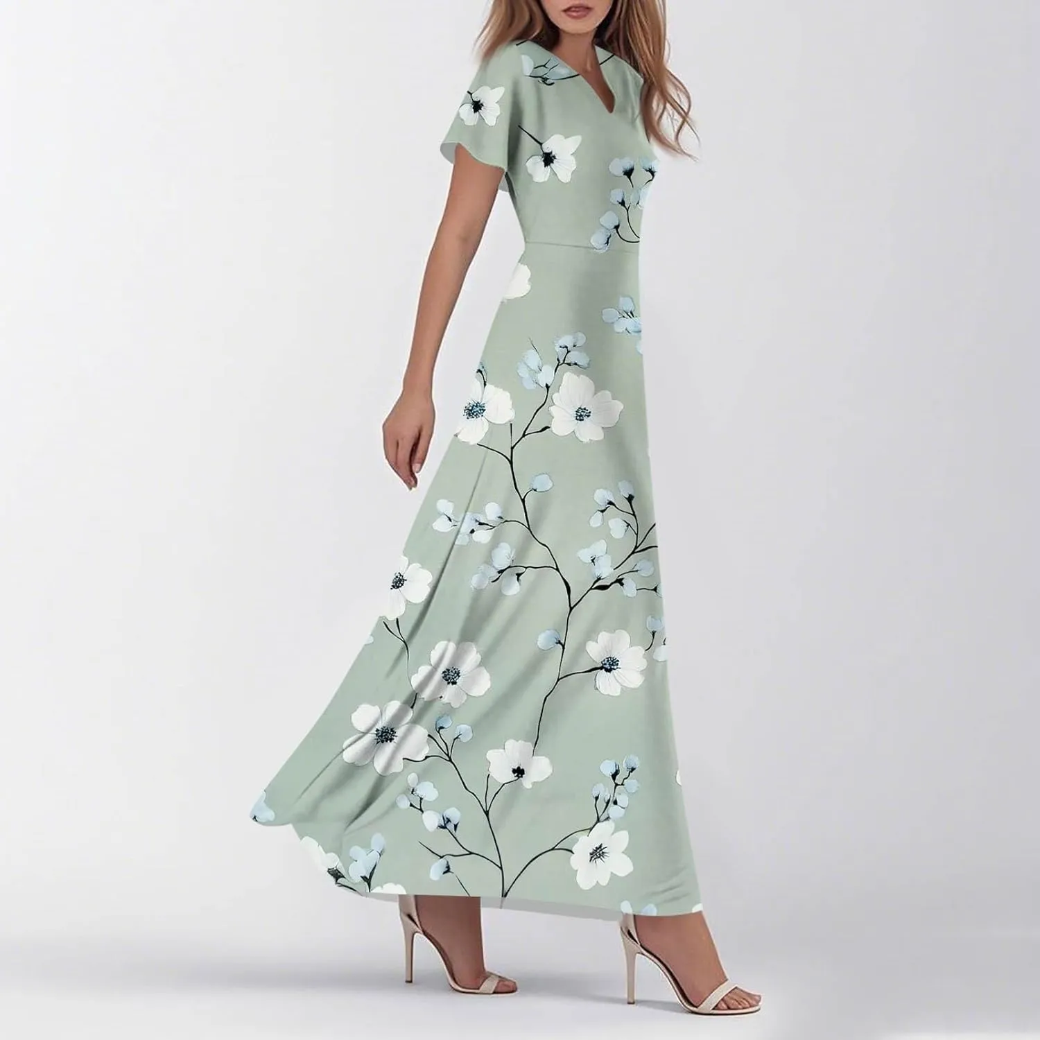Church Dresses for Women 2025 Summer Elegant Classy Flowy Ruffle Swing V Neck A Line Dress Casual Boho Long Sundress