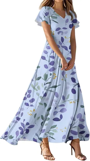 Church Dresses for Women 2025 Summer Elegant Classy Flowy Ruffle Swing V Neck A Line Dress Casual Boho Long Sundress