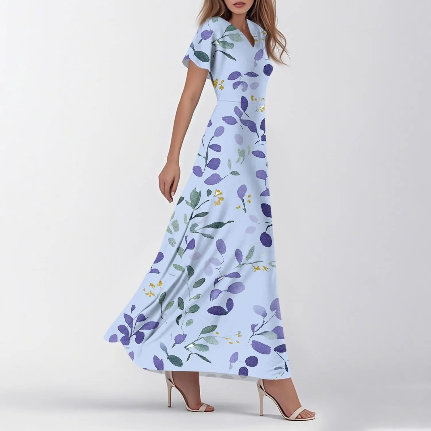 Church Dresses for Women 2025 Summer Elegant Classy Flowy Ruffle Swing V Neck A Line Dress Casual Boho Long Sundress