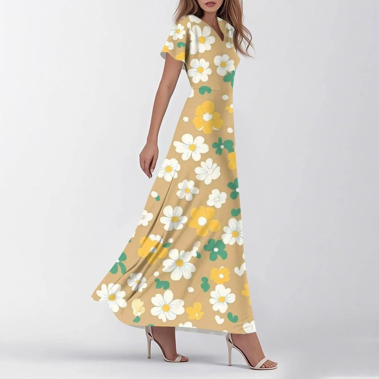 Church Dresses for Women 2025 Summer Elegant Classy Flowy Ruffle Swing V Neck A Line Dress Casual Boho Long Sundress