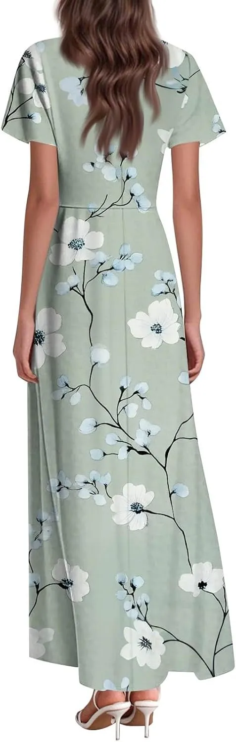 Church Dresses for Women 2025 Summer Elegant Classy Flowy Ruffle Swing V Neck A Line Dress Casual Boho Long Sundress