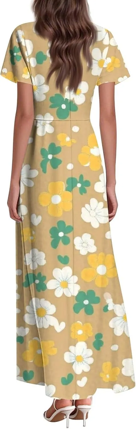 Church Dresses for Women 2025 Summer Elegant Classy Flowy Ruffle Swing V Neck A Line Dress Casual Boho Long Sundress