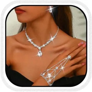 CLOACE Rhinestone Wedding Bridal Jewelry Set Silver Sparkly Earrings Bracelet Prom Necklace Jewelry Accessories for Women