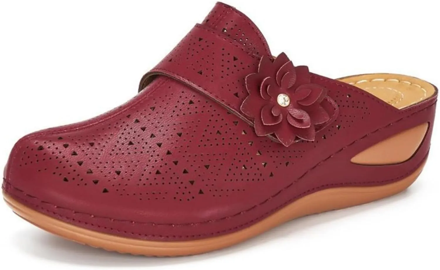Clogs for Women Mules Shoes Comfortable Closed Toe Slip-On Backless Low Wedge Shoes Flowers Decor Walking Wedges Mules Casual Orthopedic Clog with Arch Support