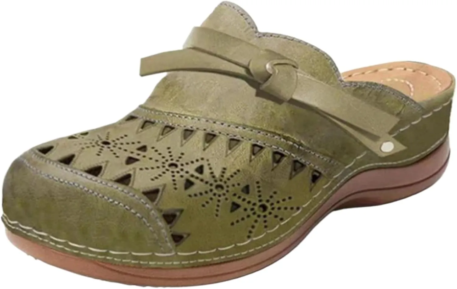 Clogs for Women Wide Width Wedge Sandals Arch Support Hollow Out Closed Toe Slip On Mules Shoes Breathable Cute Platform Beach Slippers