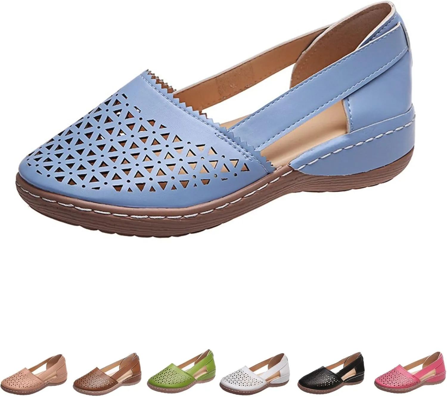 Closed Toe Sandals For Women Dressy Summer 2025,Orthopedic Breathable Soft Sole Loafers Comfort Hollow Flats Casual Sandal Slip-On Comfortable Flat Walking Wide Width Cute Outdoor Shoes