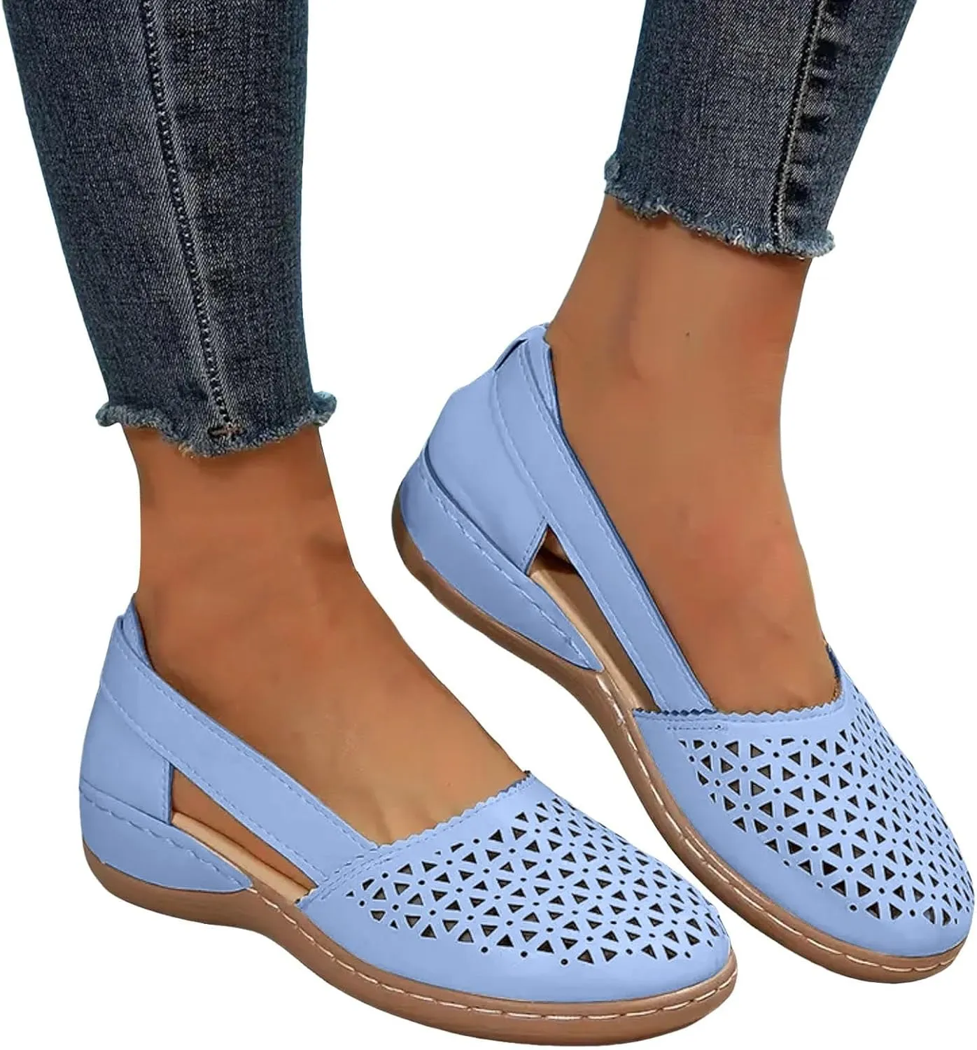 Closed Toe Sandals For Women Dressy Summer 2025,Orthopedic Breathable Soft Sole Loafers Comfort Hollow Flats Casual Sandal Slip-On Comfortable Flat Walking Wide Width Cute Outdoor Shoes
