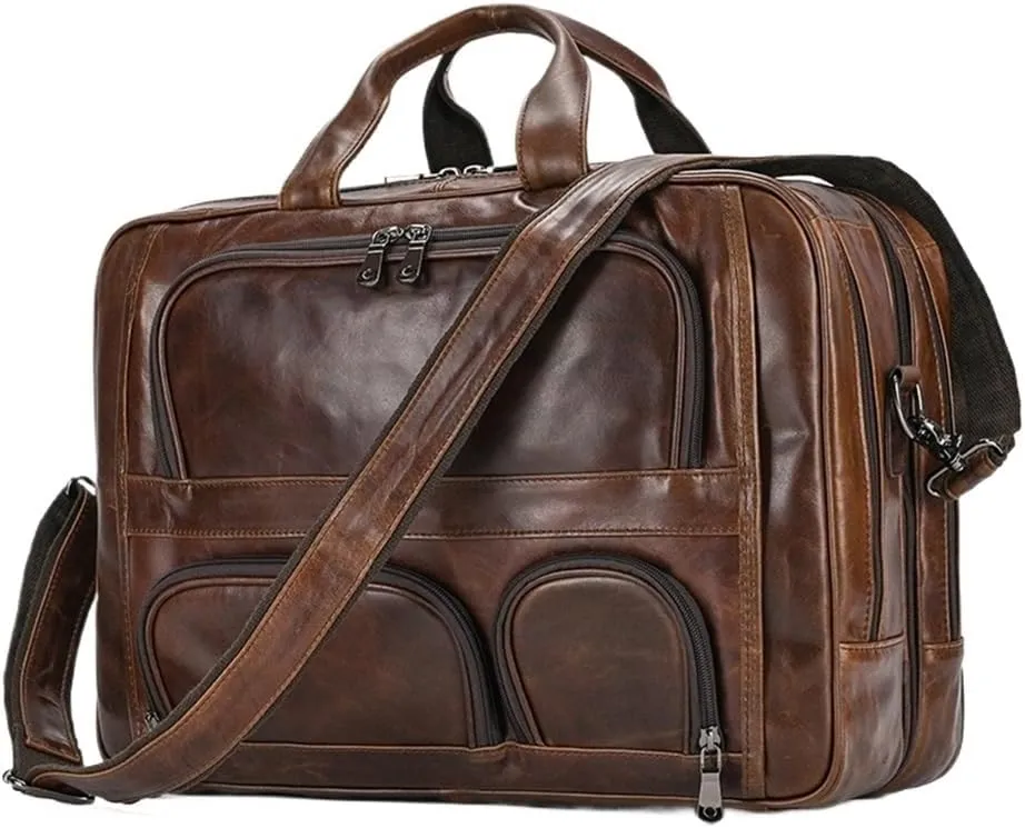Computer Messenger Bag Men's Professional Laptop Satchel Briefcase Office Commute Leather Weekender Overnight Bag
