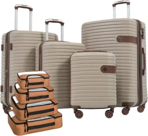 Convenient Travel with 4 Piece Luggage Set, Expandable Hard Shell Suitcases with Packing Cubes, Khaki