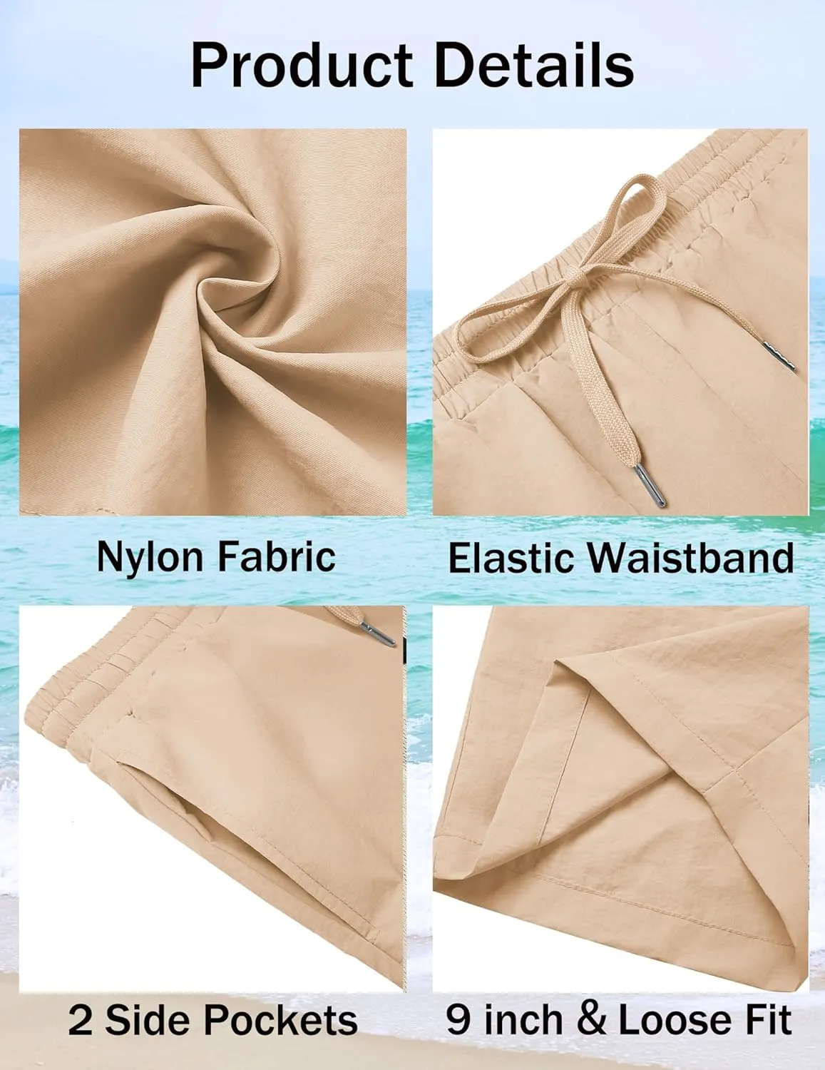COOFANDY Mens Casual Shorts Summer Beach Elastic Waist Drawstring Shorts Lightweight Quicky Dry Vacation Shorts