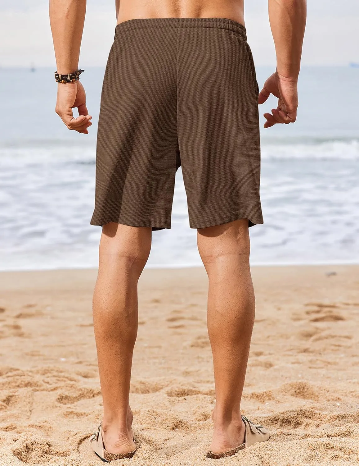 COOFANDY Mens Casual Waffle Shorts Elastic Waist Summer Beach Shorts 7" Workout Sweat Shorts