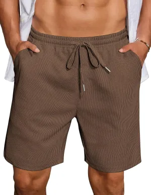 COOFANDY Mens Casual Waffle Shorts Elastic Waist Summer Beach Shorts 7" Workout Sweat Shorts