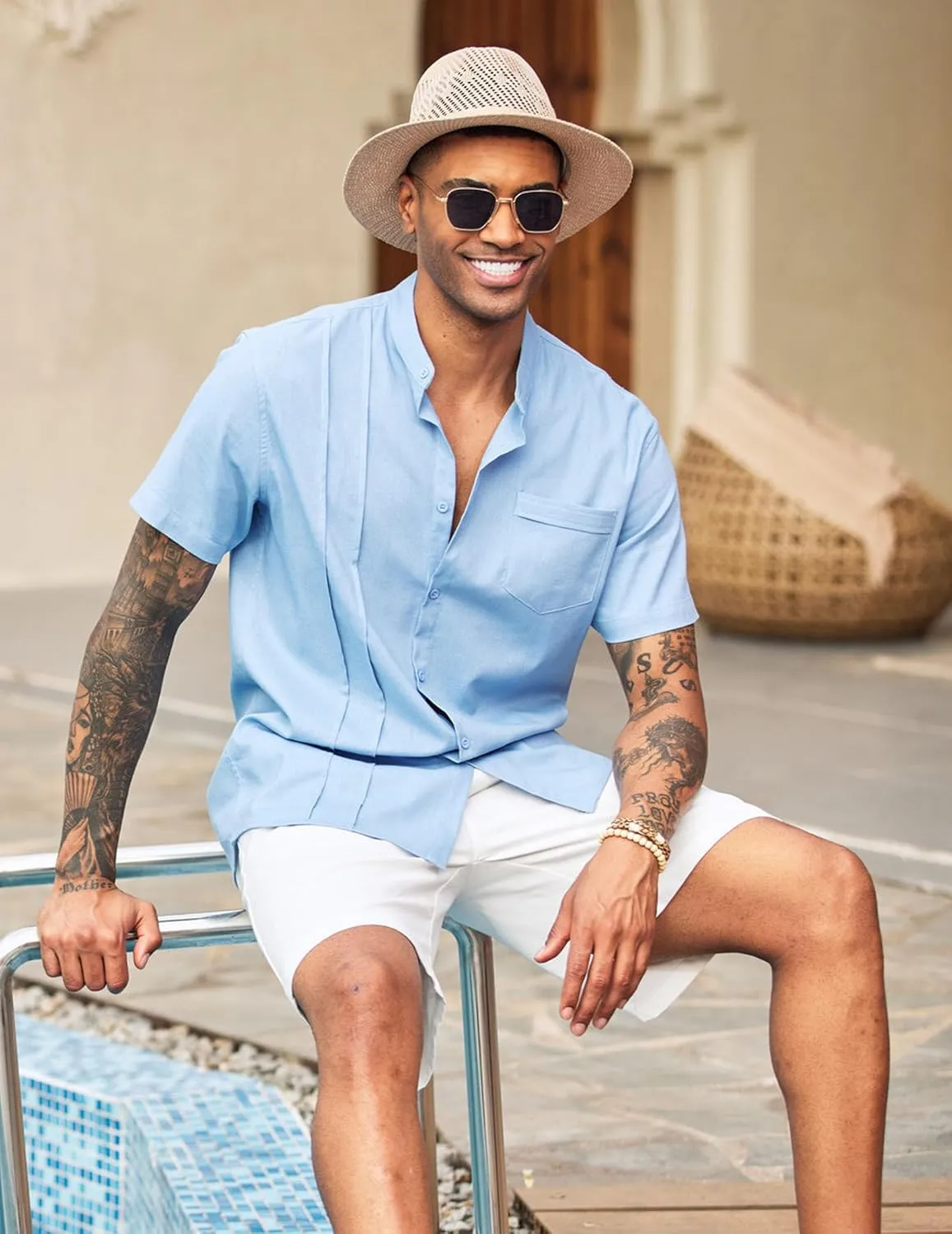 COOFANDY Men's Linen Shorts Casual Beach Shorts 9 inch Inseam Elastic Waist Drawstring Summer Shorts