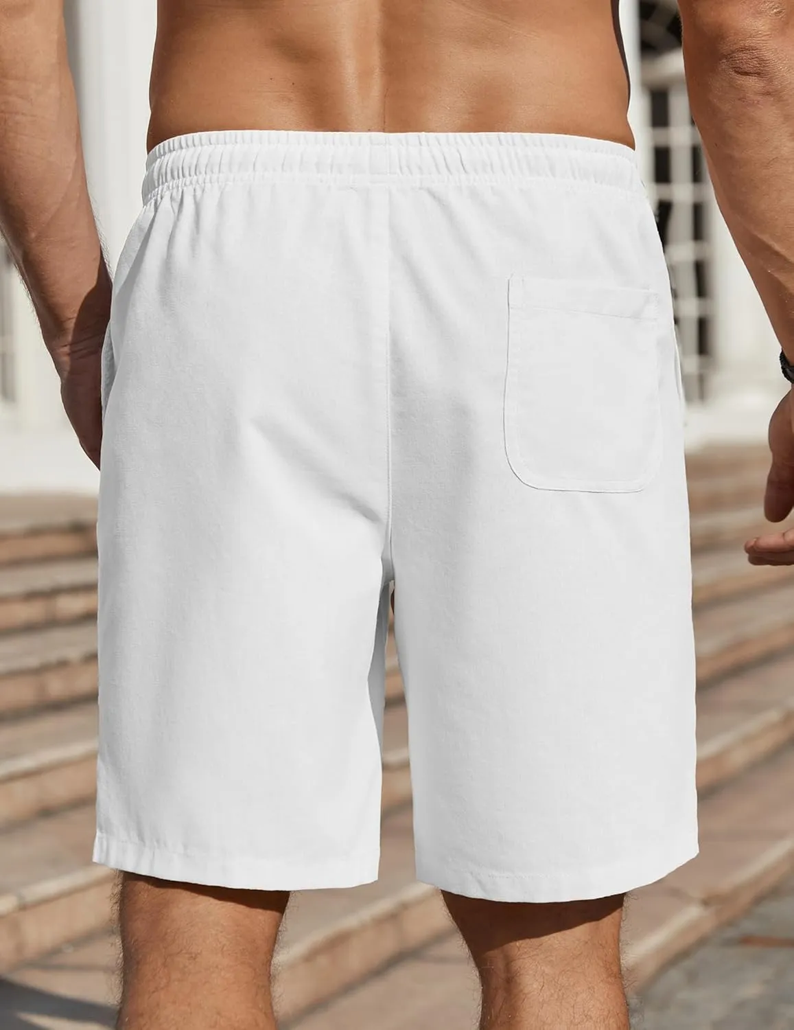 COOFANDY Men's Linen Shorts Casual Beach Shorts 9 inch Inseam Elastic Waist Drawstring Summer Shorts