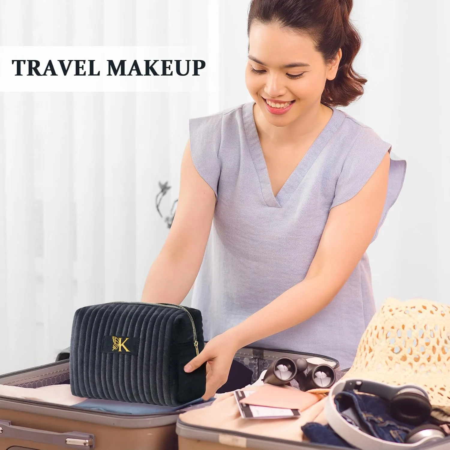 COSHAYSOO Personalized Birthday Retirement Gifts for Women Unique Travel Makeup Bag Quilted Make Up Cosmetic Pouch Woman Friend Gift Beauty Accessories Organizer Black Initial Letter A