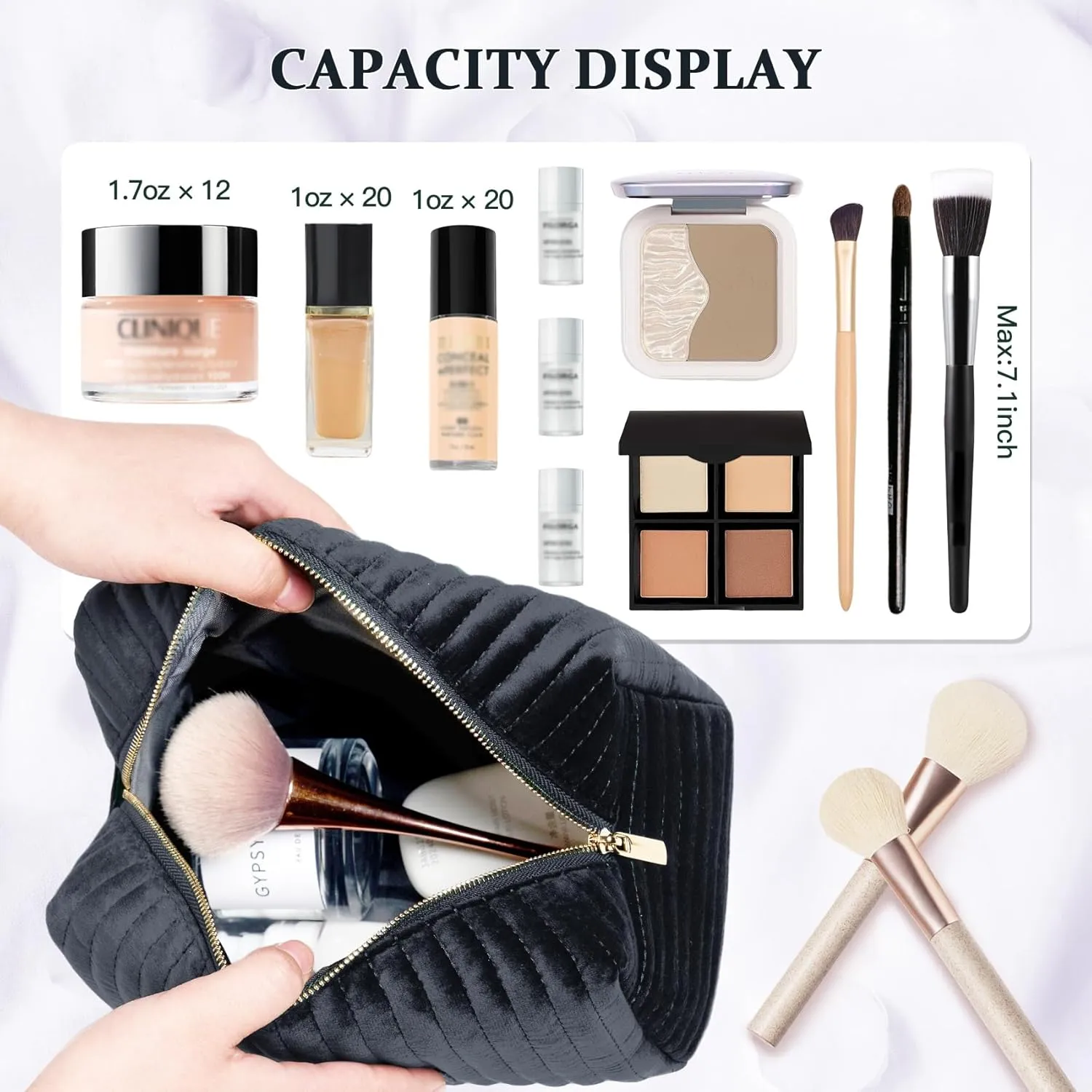 COSHAYSOO Personalized Birthday Retirement Gifts for Women Unique Travel Makeup Bag Quilted Make Up Cosmetic Pouch Woman Friend Gift Beauty Accessories Organizer Black Initial Letter A