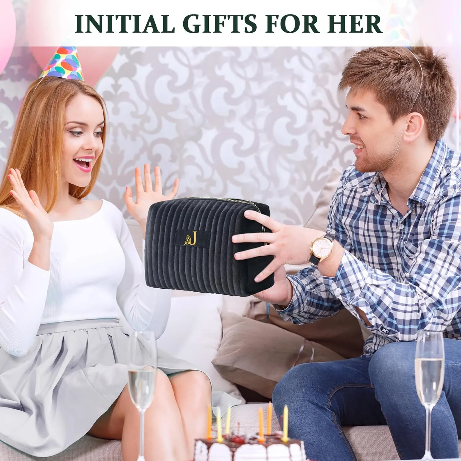 COSHAYSOO Personalized Birthday Retirement Gifts for Women Unique Travel Makeup Bag Quilted Make Up Cosmetic Pouch Woman Friend Gift Beauty Accessories Organizer Black Initial Letter A
