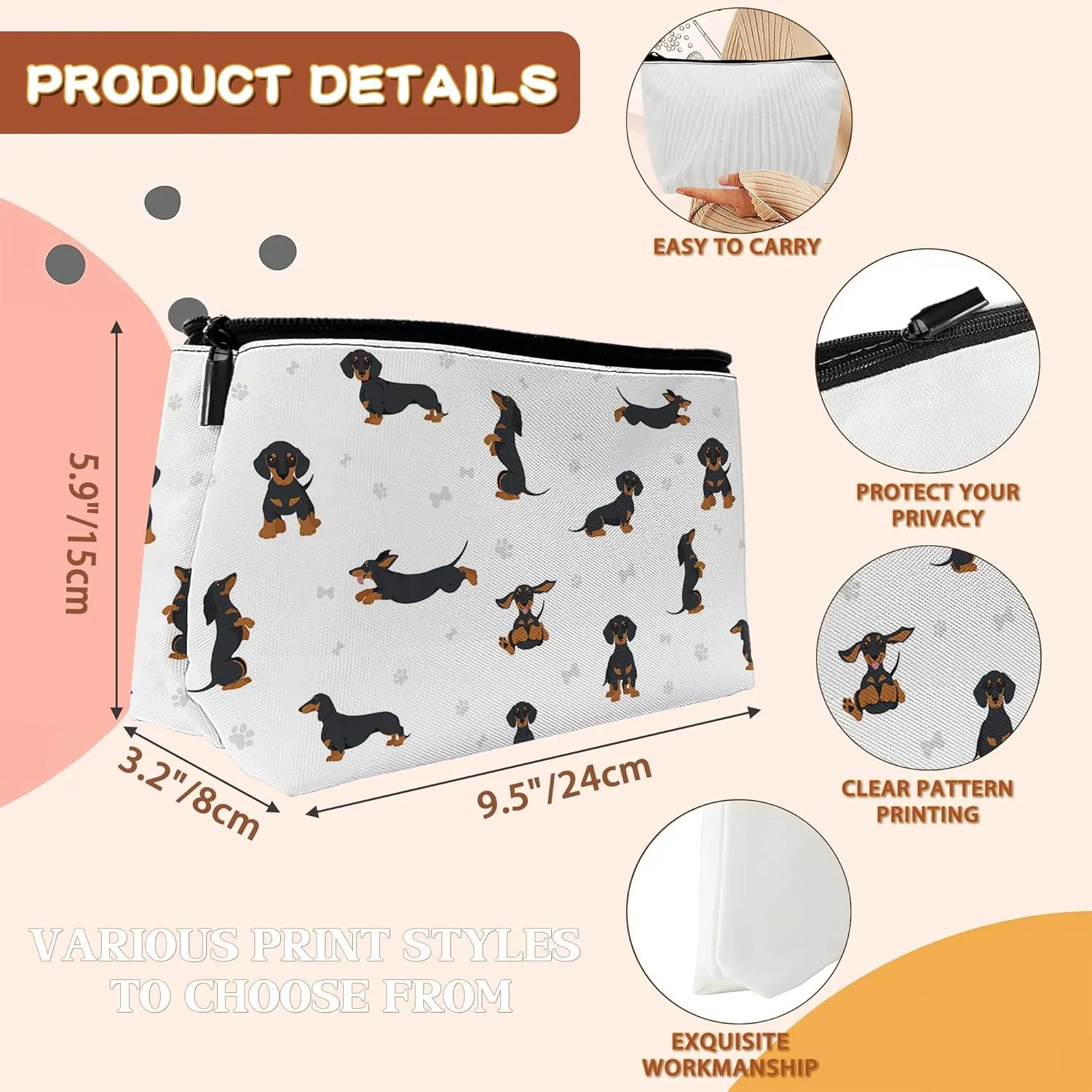 Dachshund Dog Paws Makeup Bag Cosmetic Bag for Women Girls,Portable Makeup Bags Travel Toiletry Bag Organizer