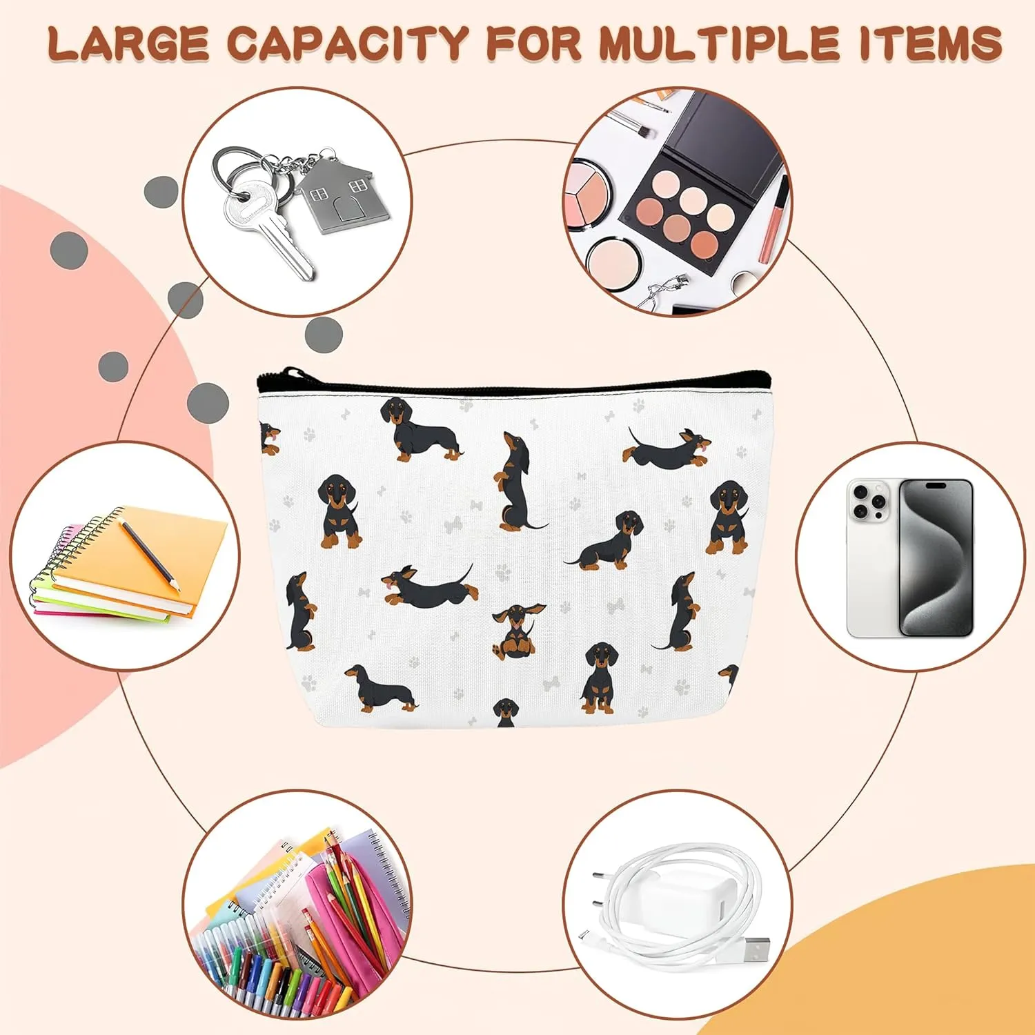 Dachshund Dog Paws Makeup Bag Cosmetic Bag for Women Girls,Portable Makeup Bags Travel Toiletry Bag Organizer