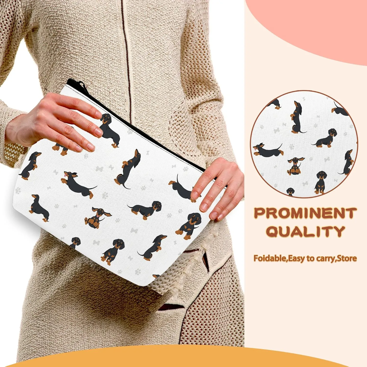 Dachshund Dog Paws Makeup Bag Cosmetic Bag for Women Girls,Portable Makeup Bags Travel Toiletry Bag Organizer