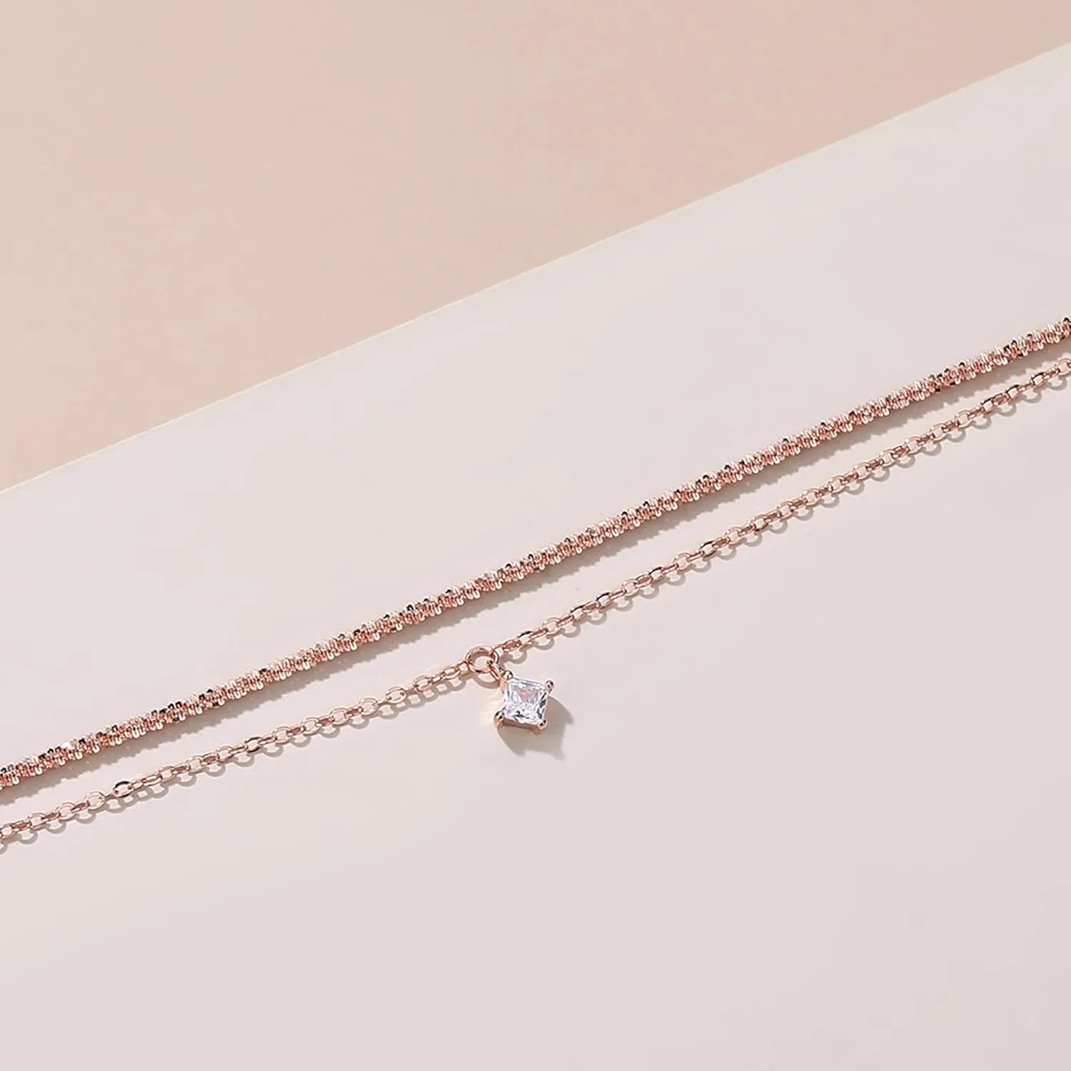 Dainty 925 Sterling Silver Birthstone Layered Bracelets for Women Cubic Zirconia Solitaire Diamond Bracelet Simple Sparkle Twisted Charm Chain Bracelets Jewelry Christmas Gifts for Her