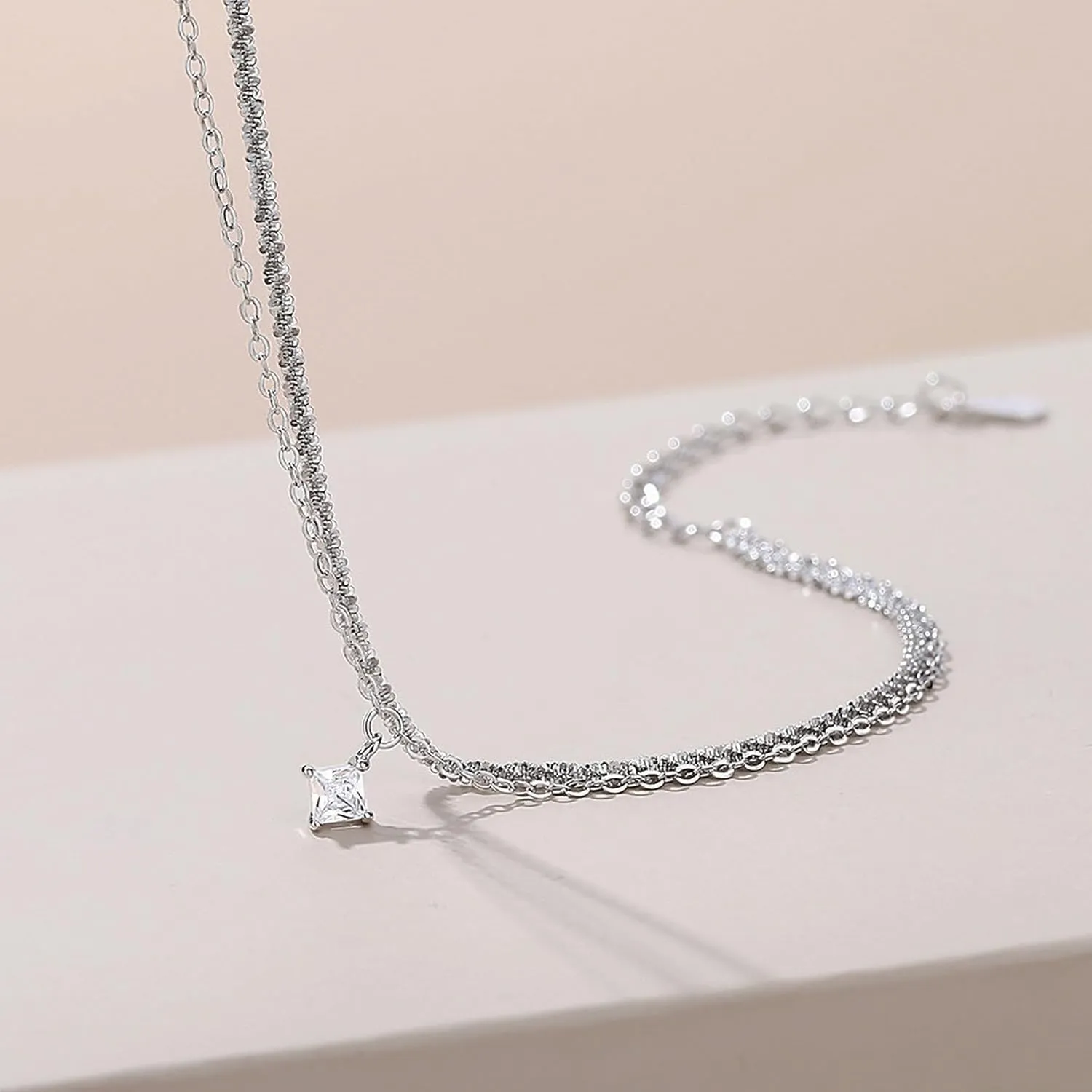 Dainty 925 Sterling Silver Birthstone Layered Bracelets for Women Cubic Zirconia Solitaire Diamond Bracelet Simple Sparkle Twisted Charm Chain Bracelets Jewelry Christmas Gifts for Her