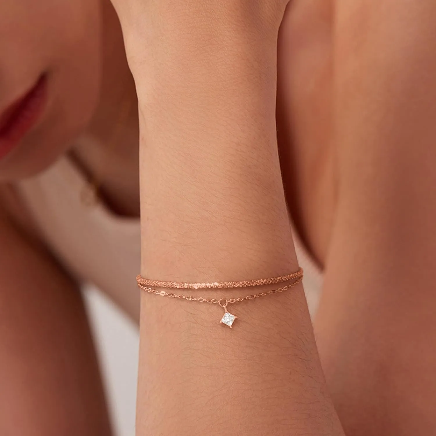 Dainty 925 Sterling Silver Birthstone Layered Bracelets for Women Cubic Zirconia Solitaire Diamond Bracelet Simple Sparkle Twisted Charm Chain Bracelets Jewelry Christmas Gifts for Her