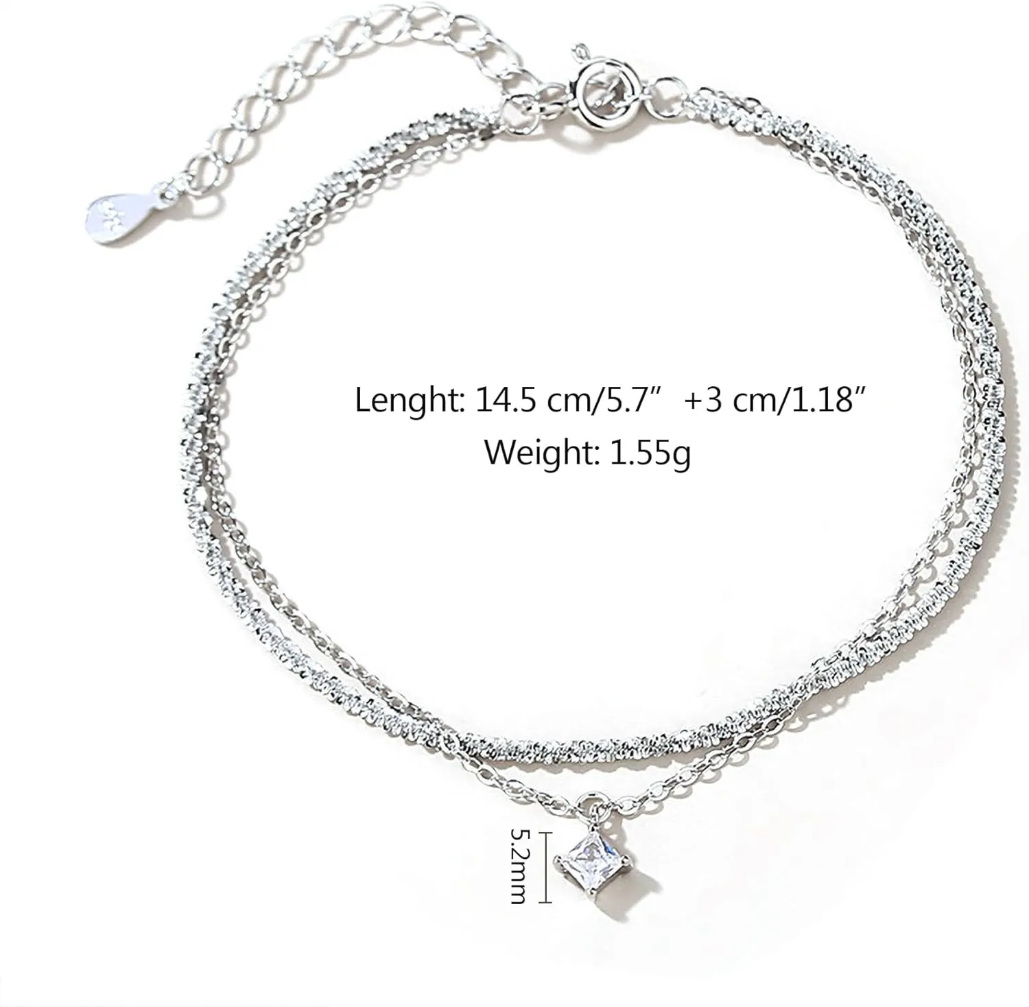 Dainty 925 Sterling Silver Birthstone Layered Bracelets for Women Cubic Zirconia Solitaire Diamond Bracelet Simple Sparkle Twisted Charm Chain Bracelets Jewelry Christmas Gifts for Her