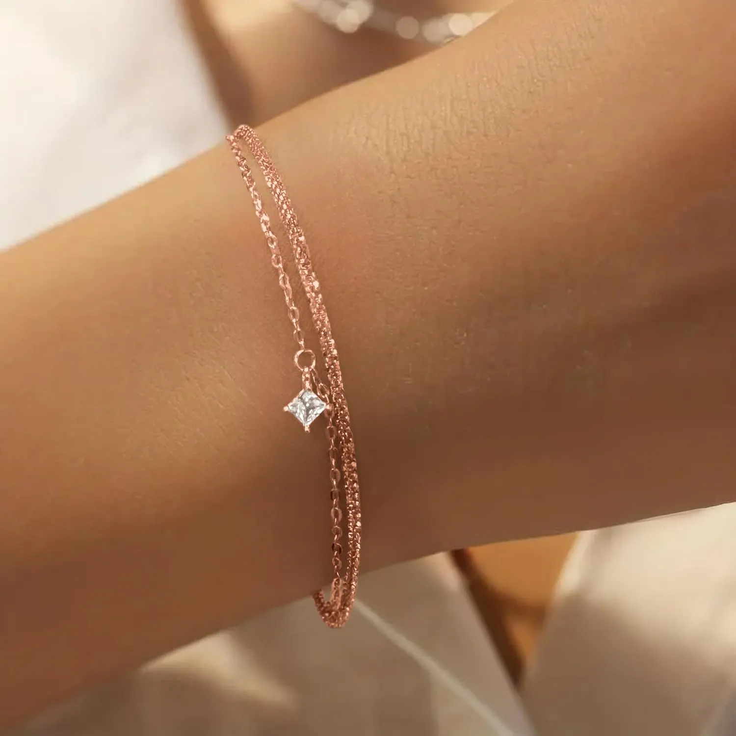 Dainty 925 Sterling Silver Birthstone Layered Bracelets for Women Cubic Zirconia Solitaire Diamond Bracelet Simple Sparkle Twisted Charm Chain Bracelets Jewelry Christmas Gifts for Her