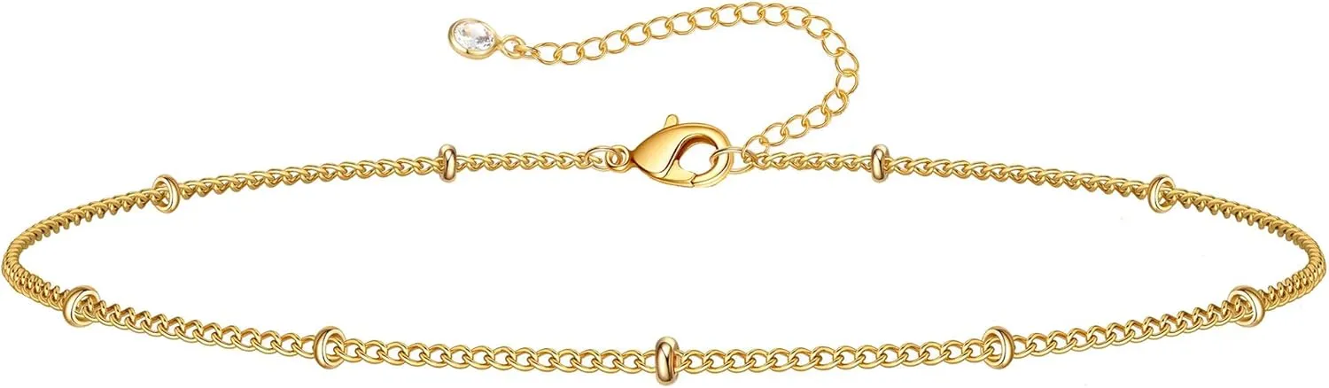 Dainty Layered Gold Chain Bracelet for Women 14K Gold Plated Handmade Adjustable Bracelet Satellite Beads Oval Mariner Figaro Link Chain Bracelets Minimalist Layering Stacking Jewelry Gift for Women