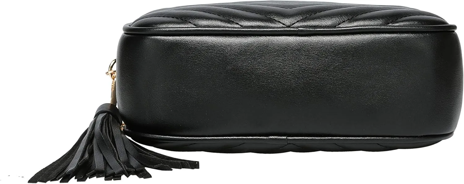Daisy Rose Quilted Shoulder Cross Body Bag & Detachable Tassel, PU Vegan Leather