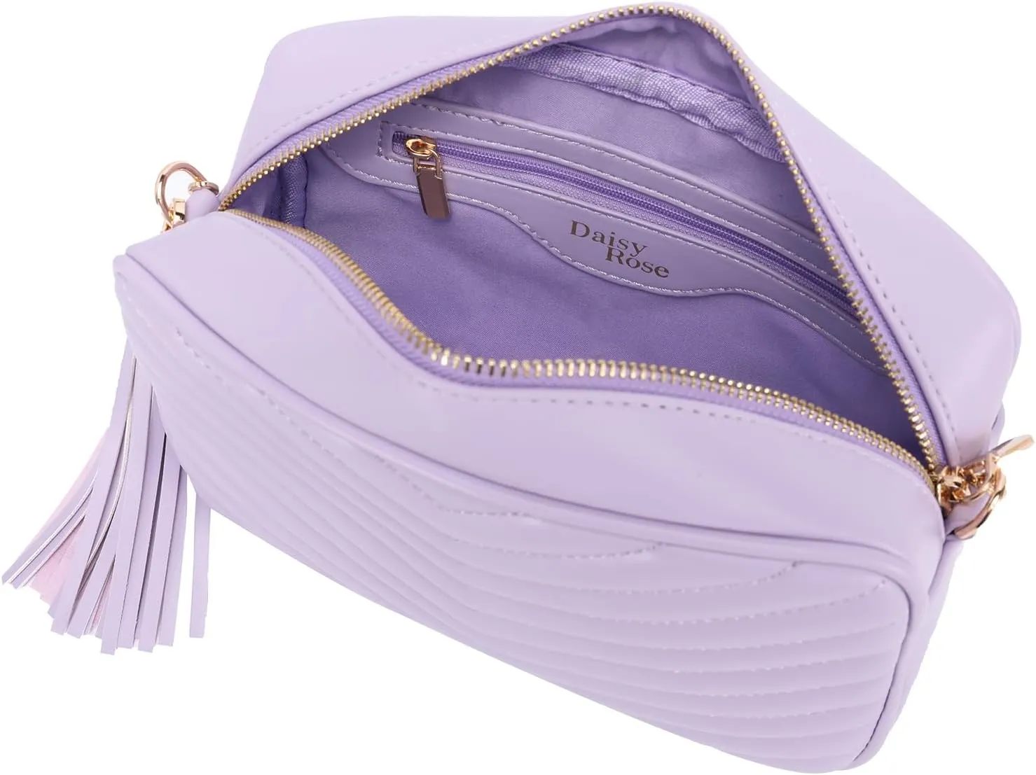 Daisy Rose Quilted Shoulder Cross Body Bag & Detachable Tassel, PU Vegan Leather