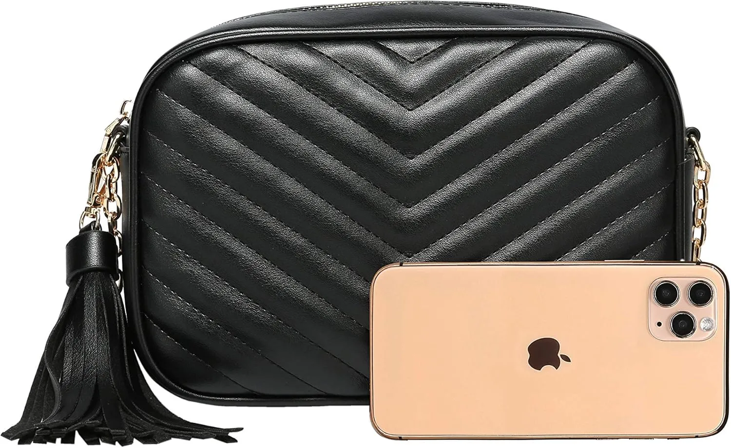 Daisy Rose Quilted Shoulder Cross Body Bag & Detachable Tassel, PU Vegan Leather