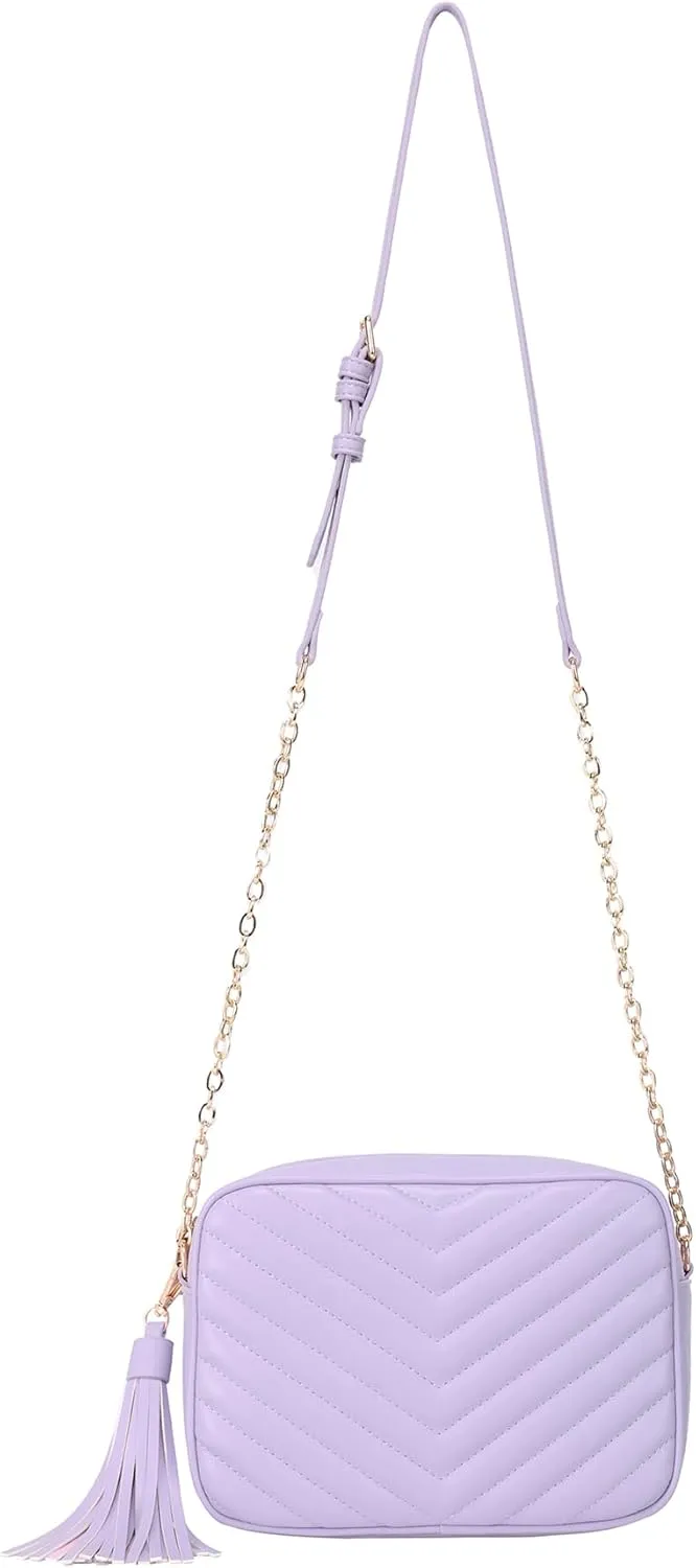 Daisy Rose Quilted Shoulder Cross Body Bag & Detachable Tassel, PU Vegan Leather