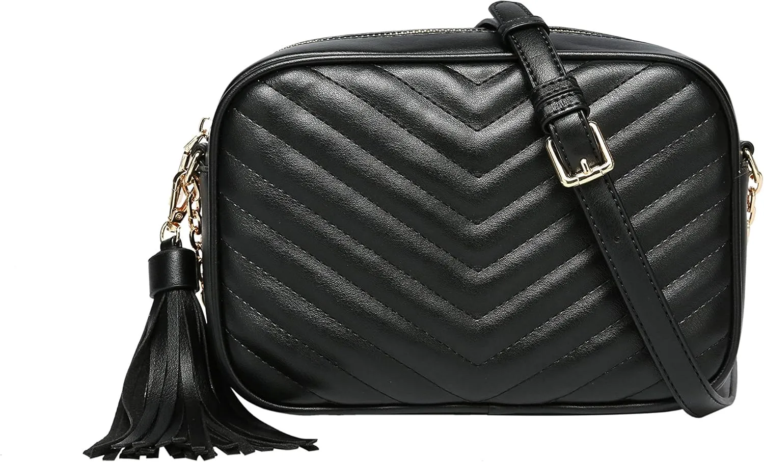 Daisy Rose Quilted Shoulder Cross Body Bag & Detachable Tassel, PU Vegan Leather
